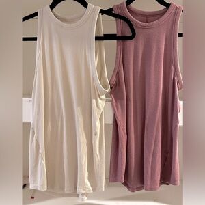 Set of Cream and Pink Sleeveless High Neck Tops